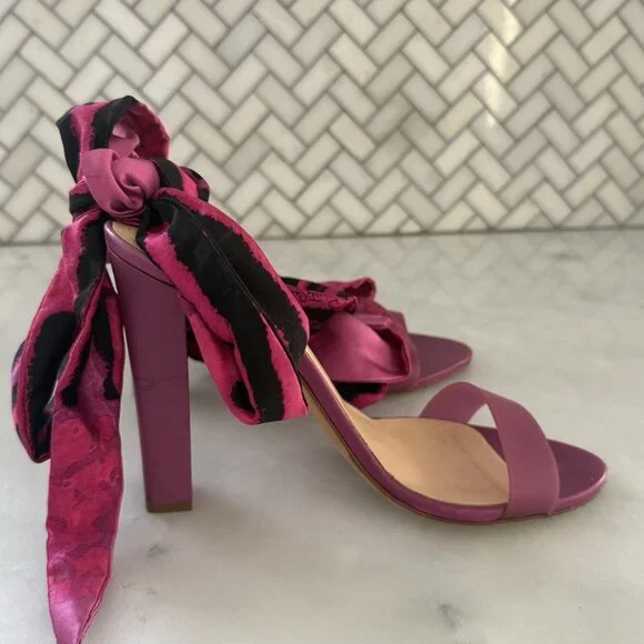 ROBERTO CAVALLI PInk Black Slide Stiletto Heels Silk Ankle Wrap Tie - Picture 8 of 8